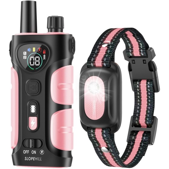 SLOPEHILL Dog Shock Collar,4200FT Dog Training Collar with Remote,IPX8 Waterproof E-Collar with Beep,Vibration,Shock,Flash Light,No Shock Mode,Electric Shock Collar for Small Medium Large Dog,Pink