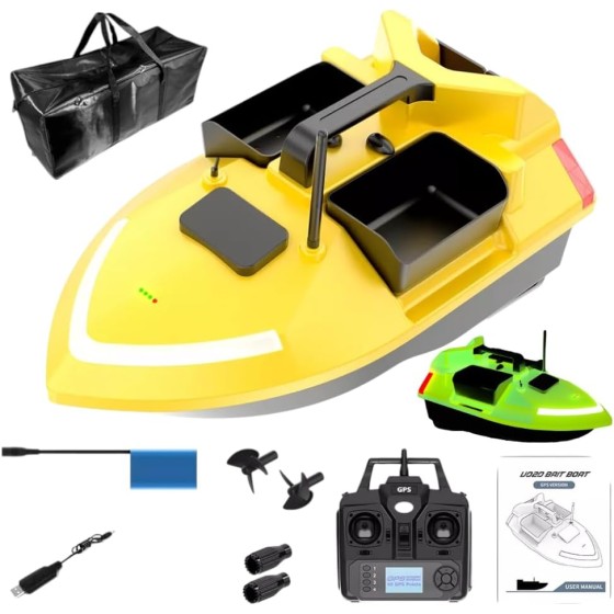 Bait Boat V020 Glow in The Dark, RC Fishing Boat GPS with Dual Motors, 12000mAh Battery, 546 Yards Range, Triple Bin 4.4 Lbs Capacity, Fluorescence Effect