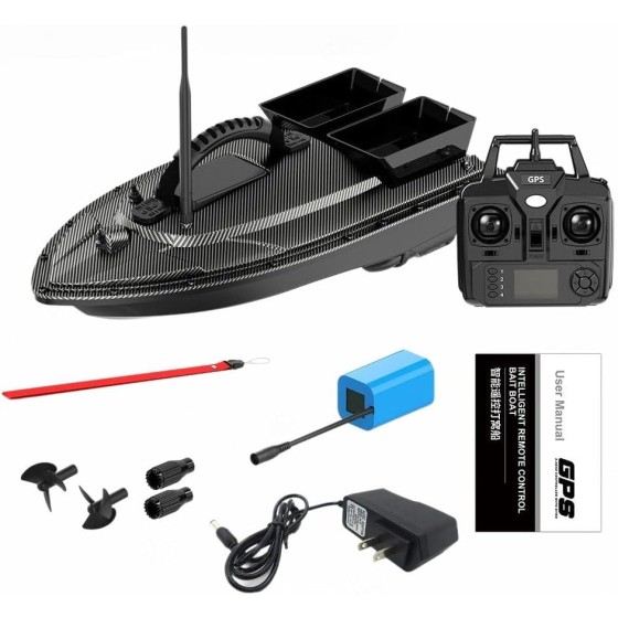V070 RC Bait Boat for Fishing, 12000mAh 500M 1.5KG Capacity Dual-Hopper GPS Remote Control Bait Boat with 40 Waypoints/Lights, Outdoor Toy Gift for Adults, US Plug