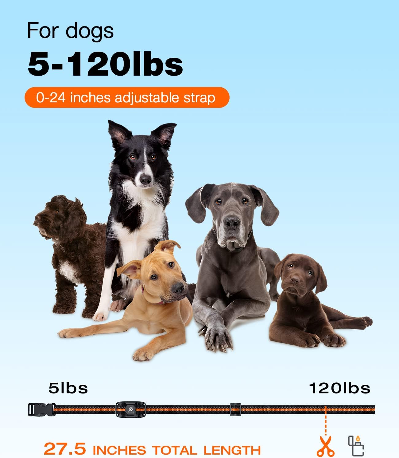 Bousnic Dog Shock Collar - 3300Ft Dog Training Collar with Remote for 5-120lbs S