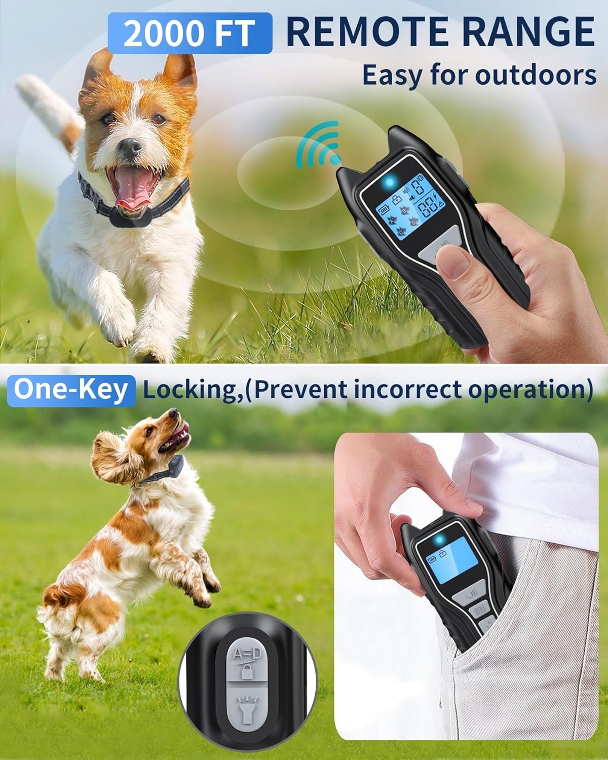 Dog Shock Collar with Remote Control - Rechargeable Dog Training Collar, IPX7 Wa