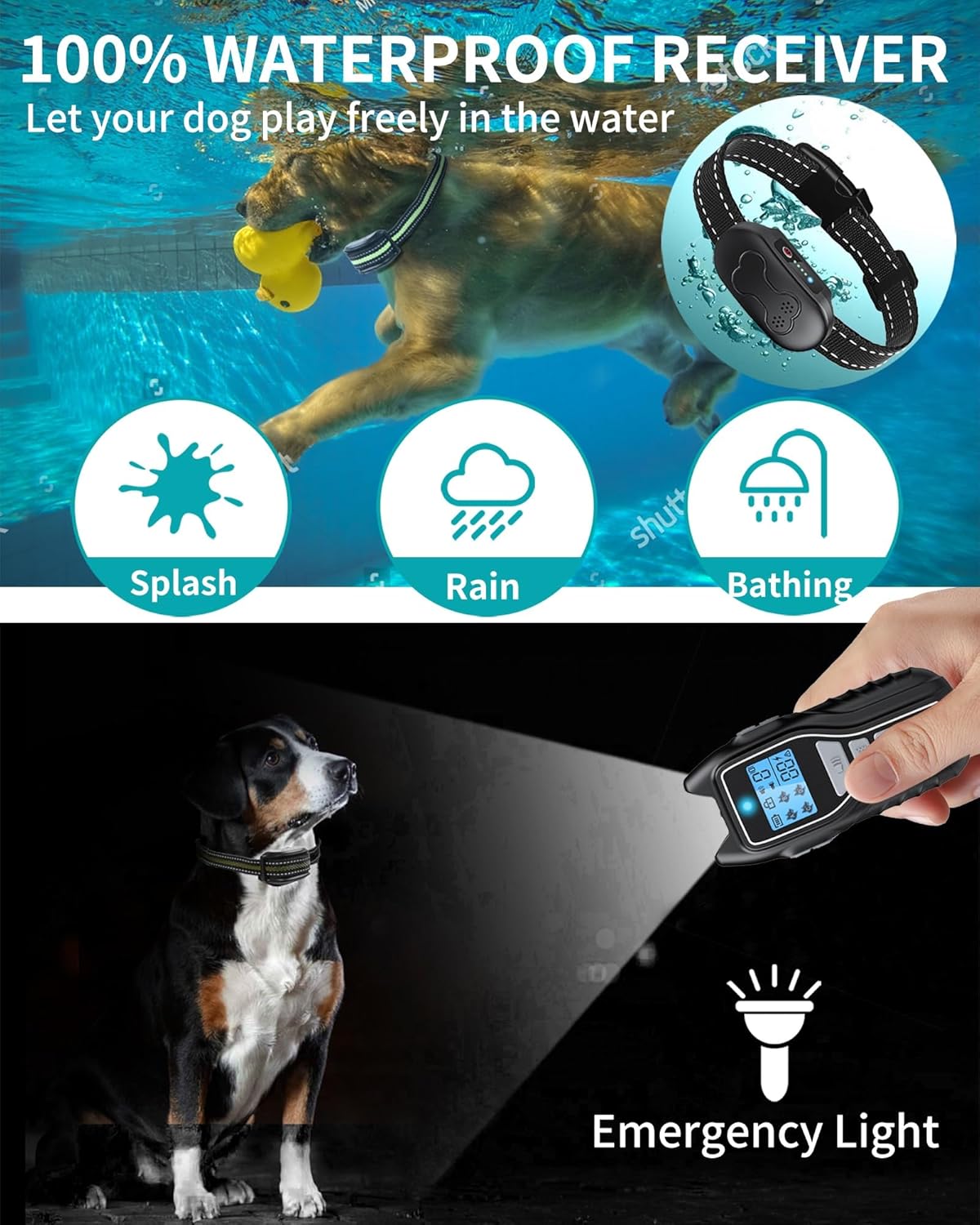 Dog Shock Collar with Remote Control - Rechargeable Dog Training Collar, IPX7 Wa