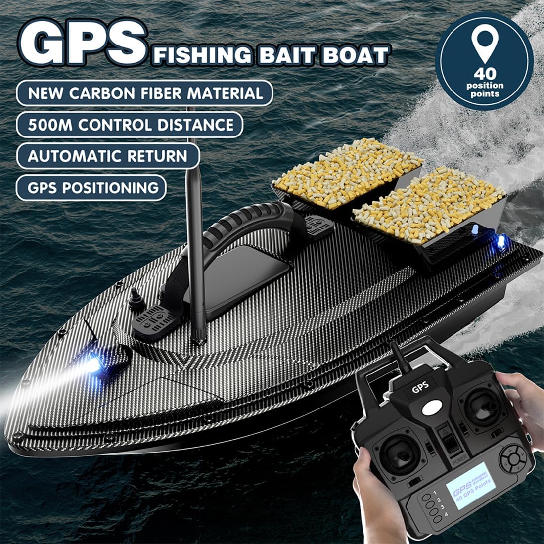 V070 RC Bait Boat for Fishing, 12000mAh 500M 1.5KG Capacity Dual-Hopper GPS Remo