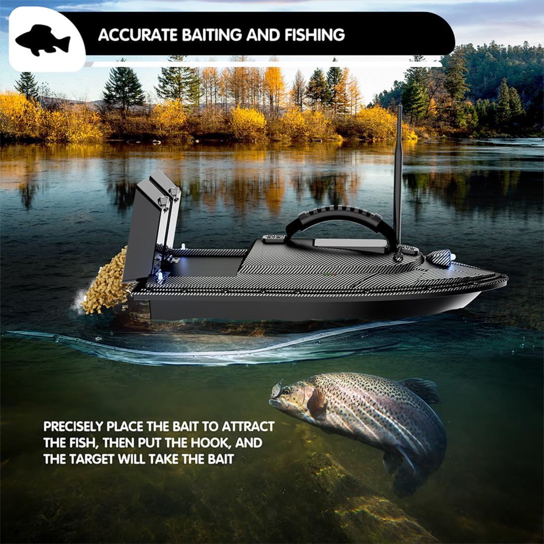 V070 RC Bait Boat for Fishing, 12000mAh 500M 1.5KG Capacity Dual-Hopper GPS Remo