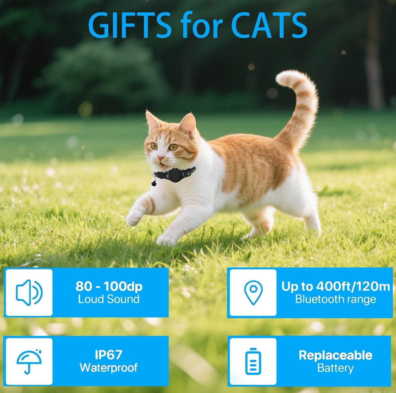 Cat Tracker GPS Collar for Cats Electronic Pet Locator (Only iOS) Waterproof Com