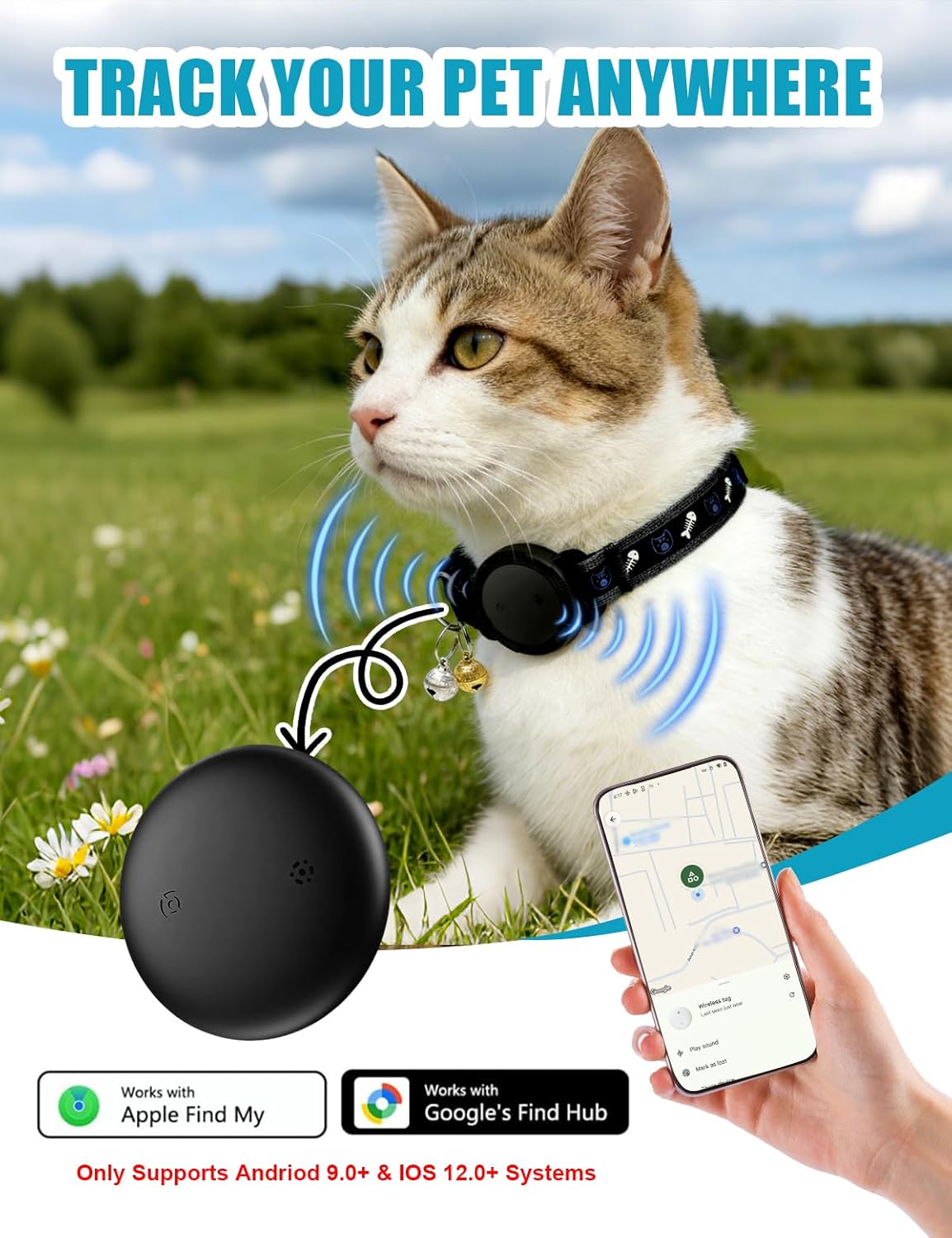 GPS Cat Tracker Collar (iOS & Android) - Dogs GPS Tracker Smart Pet Activity Tra