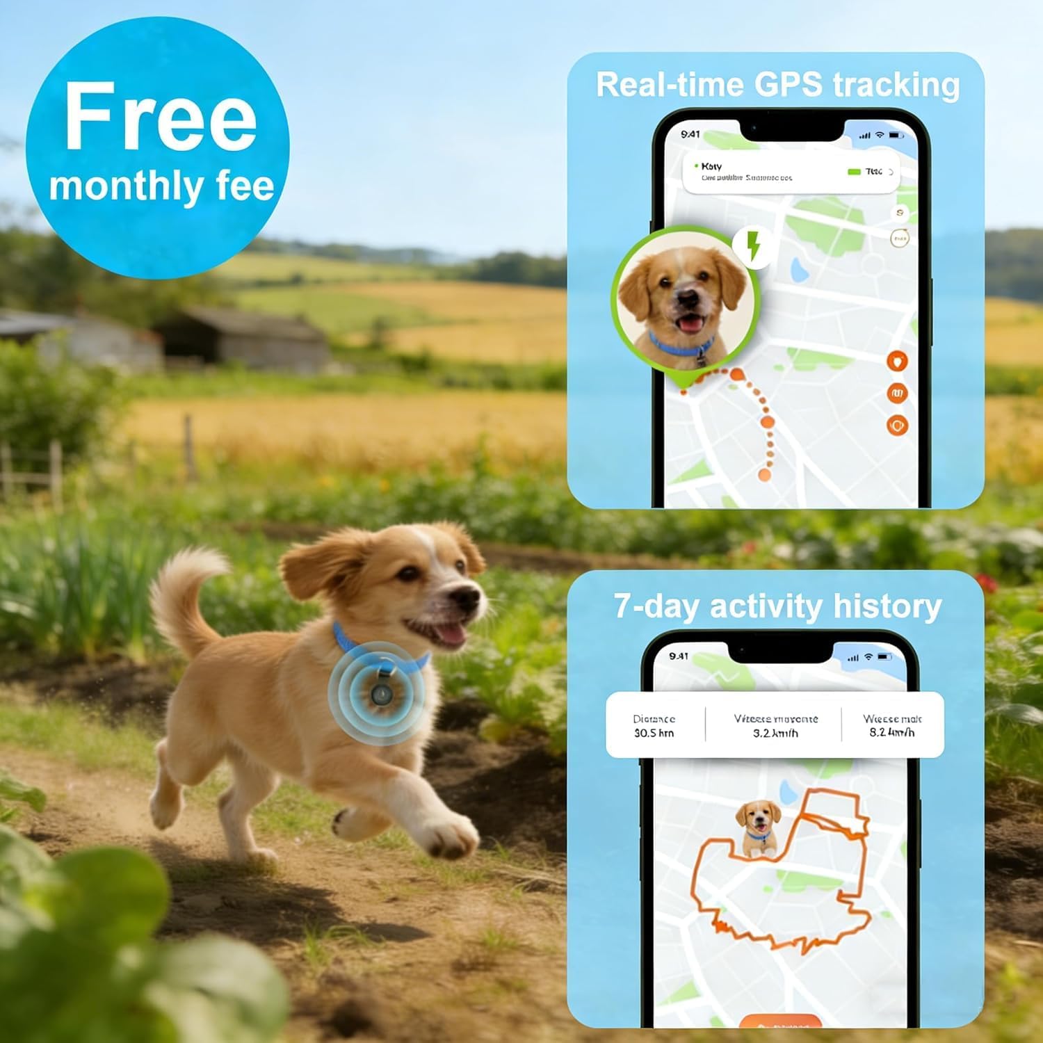 GPS Tracker for Dogs, Smart Collar with Real-Time Location - Pet Location Tracke